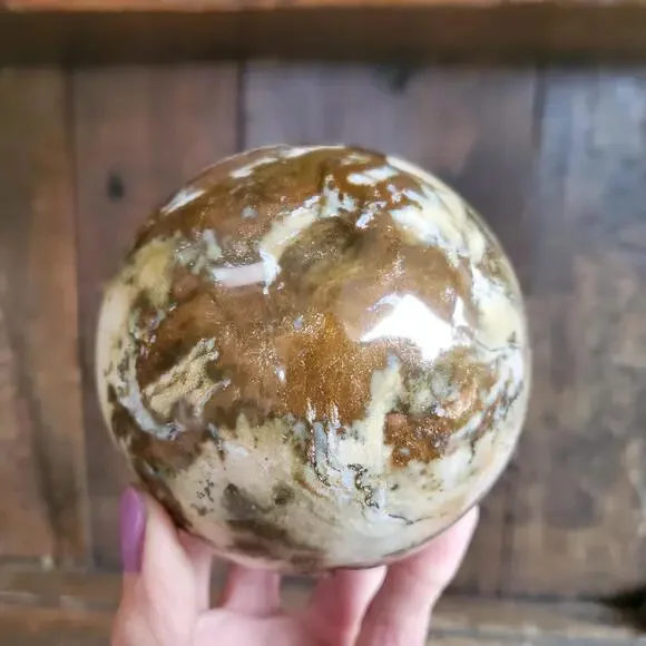 Ocean Jasper Large Sphere with Druzy Cave 986 Grams 90mm